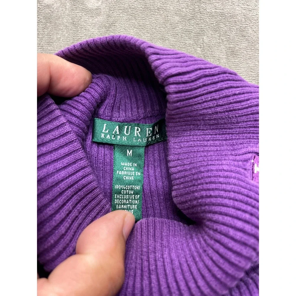 Lauren Ralph Lauren Womens Purple‎ Ribbed Mock Neck Cotton Knit Sweater Size M